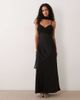 TFNC TFNC satin high neck sheer hem chiffon scarf detail maxi dress in black - 4