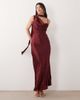 TFNC TFNC satin one shoulder cowl neck scarf detail maxi dress in burgundy-RED - 1