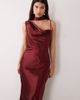 TFNC TFNC satin one shoulder cowl neck scarf detail maxi dress in burgundy-RED - 2