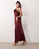 TFNC TFNC satin one shoulder cowl neck scarf detail maxi dress in burgundy-RED - 4