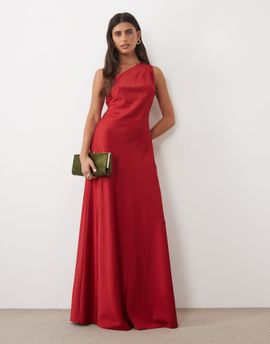 TFNC TFNC satin one shoulder maxi dress in red