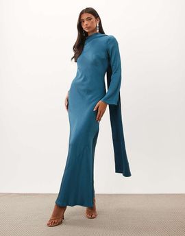 TFNC TFNC satin scarf detail bias maxi dress in blue