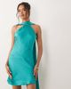 TFNC TFNC satin scarf detail mini dress in teal-Blue - 2
