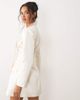 TFNC TFNC satin scarf detail v neck with shoulder pad detail mini dress in ivory-White - 3
