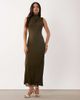 TFNC TFNC slinky high neck chiffon scarf detail maxi dress in olive-Green - 1