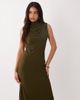 TFNC TFNC slinky high neck chiffon scarf detail maxi dress in olive-Green - 2