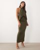 TFNC TFNC slinky high neck halter detail open back maxi dress in olive-Green - 1