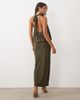 TFNC TFNC slinky high neck halter detail open back maxi dress in olive-Green - 4