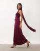 TFNC TFNC slinky one shoulder draped detail scarf neck satin maxi dress in burgundy-Red - 1