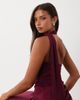 TFNC TFNC slinky one shoulder draped detail scarf neck satin maxi dress in burgundy-Red - 2