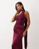 TFNC TFNC slinky one shoulder draped detail scarf neck satin maxi dress in burgundy-Red - 3