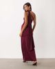 TFNC TFNC slinky one shoulder draped detail scarf neck satin maxi dress in burgundy-Red - 4