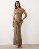 TFNC TFNC slinky one shoulder draped knot detail maxi dress in mocha-Brown - 1