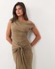 TFNC TFNC slinky one shoulder draped knot detail maxi dress in mocha-Brown - 2