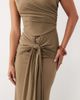 TFNC TFNC slinky one shoulder draped knot detail maxi dress in mocha-Brown - 3