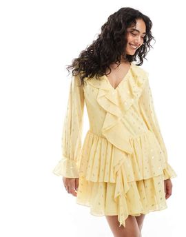 TFNC TFNC tiered mini dress with ruffle detail in pale yellow