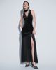 TFNC TFNC velvet plunge neck scarf detail thigh high split maxi dress in black - 1