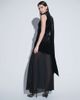 TFNC TFNC velvet plunge neck scarf detail thigh high split maxi dress in black - 3