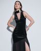 TFNC TFNC velvet plunge neck scarf detail thigh high split maxi dress in black - 4