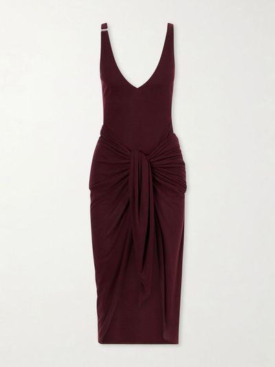 THE ATTICO Knotted ribbed Lyocell midi dress