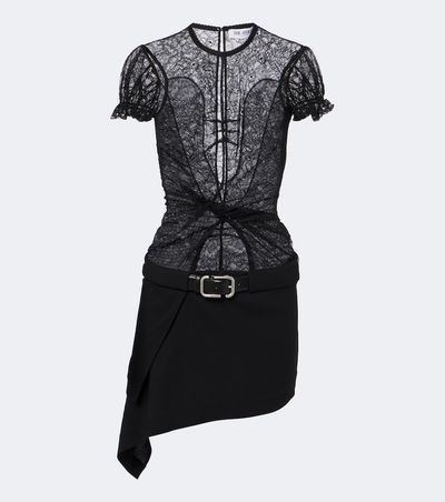 The Attico The Attico Belted lace minidress