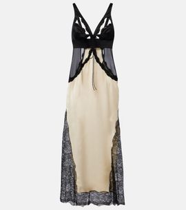 The Attico The Attico Cutout lace-trimmed satin midi dress