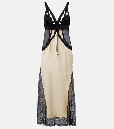 The Attico The Attico Cutout lace-trimmed satin midi dress