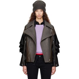 The Attico The Attico Gray & Black Kylie Leather Bomber Jacket