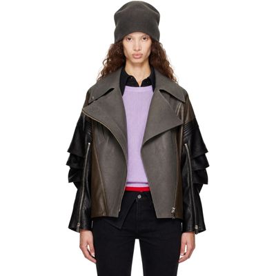 The Attico The Attico Gray & Black Kylie Leather Bomber Jacket