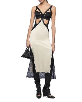The Attico The Attico Lace Satin Cutout Slip Dress