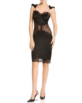 The Attico The Attico Lace Sweetheart Neck Ruffled Midi Dress