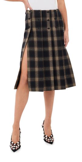 The Attico The Attico Midi Pleated Plaid Skirt Brown Shades