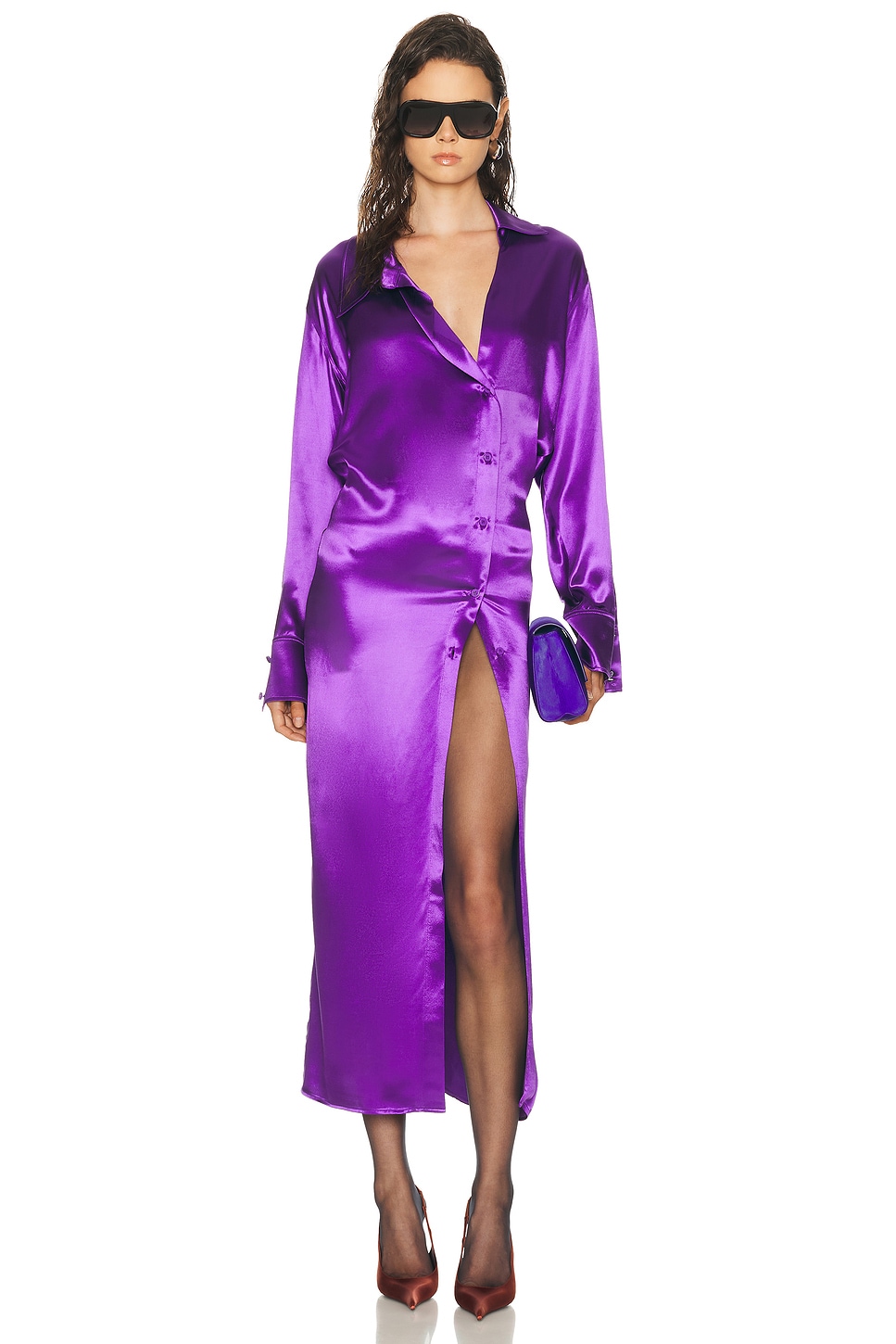 attico purple dress Attico Mock Neck Mini Dress