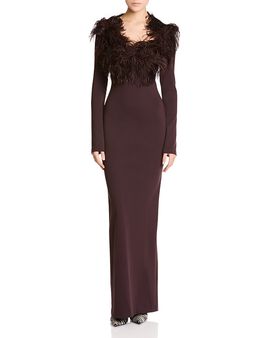 The Attico The Attico Open Back Feather Trim Gown