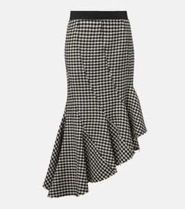 The Attico The Attico Ruffled houndstooth virgin wool midi skirt
