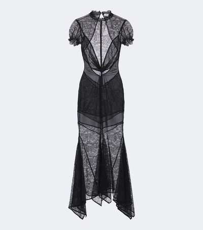 The Attico The Attico Semi-sheer asymmetric lace midi dress