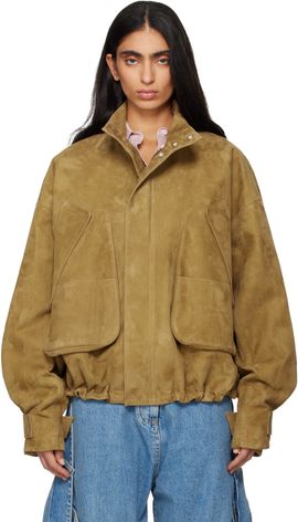 The Attico The Attico Tan Suede Bomber Jacket