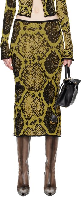 The Attico The Attico Yellow & Black Jacquard Midi Skirt
