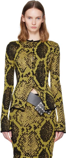 The Attico The Attico Yellow & Black Python Jacquard Cardigan