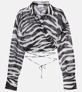 The Attico The Attico Zebra-print cotton muslin wrap top