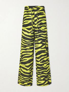 THE ATTICO Zebra-print cotton mid-rise wide-leg pants