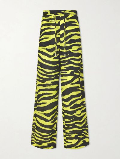 THE ATTICO Zebra-print cotton mid-rise wide-leg pants