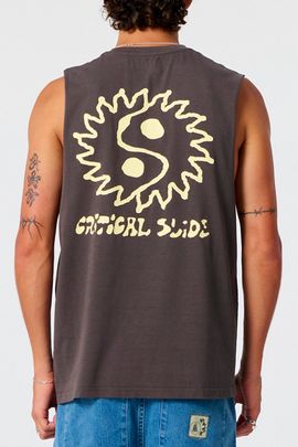 The Critical Slide Society The Critical Slide Society Yin Yang Graphic Muscle Tee in Washed Black, Men's at Urban Outfitters