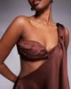The Dolls House Circa The Dolls House Circa Anthia premium dramatic shoulder cut out draped satin mini dress in chocolate-Brown - 4