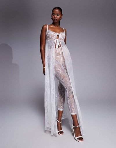 The Dolls House Circa The Dolls House Circa Cieran tie front lace maxi top in ivory - part of a set-White