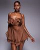 The Dolls House Circa The Dolls House Circa Fleur ruffle cut-out mini dress in chocolate brown - 1