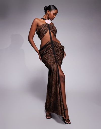 The Dolls House Circa The Dolls House Circa Karlie cut out floral corsage maxi dress in black