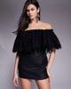 The Dolls House Circa The Dolls House Circa Kelsey leather look lace overlay off the shoulder mini dress in black - 1