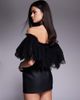 The Dolls House Circa The Dolls House Circa Kelsey leather look lace overlay off the shoulder mini dress in black - 4