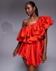 The Dolls House Circa The Dolls House Circa Liliana asymmetric ruffle satin romper in red - 1